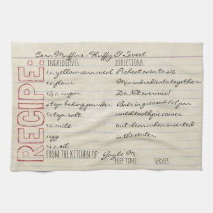 Vintage Rezept-Karte-Cornbread Rezept-Anpassen Sie Küchentuch