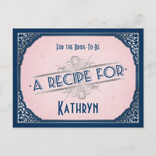 Vintage Rezeptkarte für die Braut in Rosa Postkarte (Vorderseite)