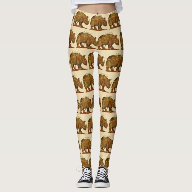 Vintage Rhino Durer's Rhinoceros Antike Leggings (Vorderseite)