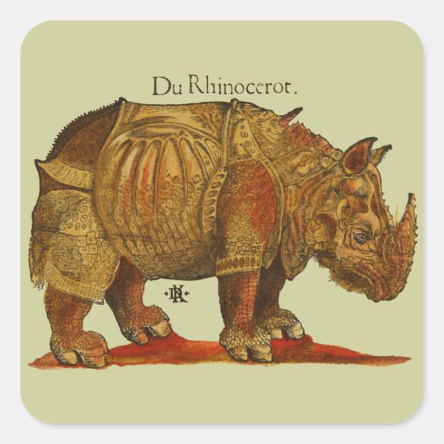 Vintage Rhino Durer's Rhinoceros Antike Quadratischer Aufkleber (Vorderseite)