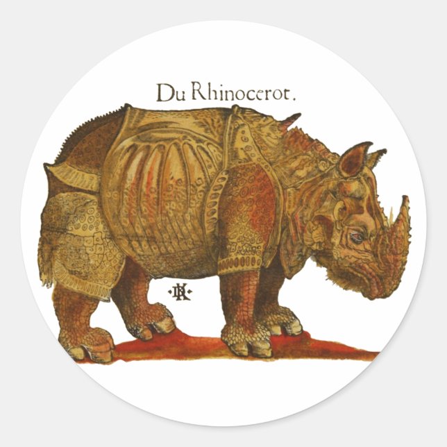 Vintage Rhino Durer's Rhinoceros Antike Runder Aufkleber (Vorderseite)