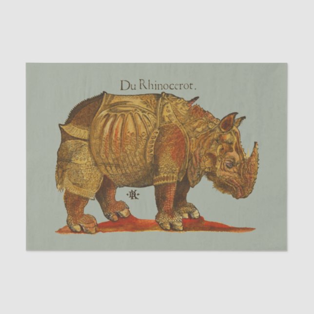 Vintage Rhino Durer's Rhinoceros Antike Seidenpapier (Vorderseite)