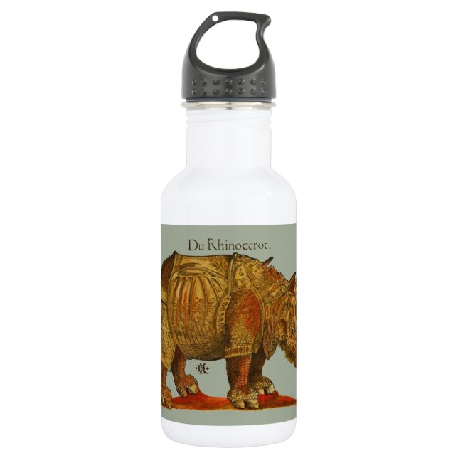 Vintage Rhino Durer's Rhinoceros Antike Trinkflasche (Vorderseite)