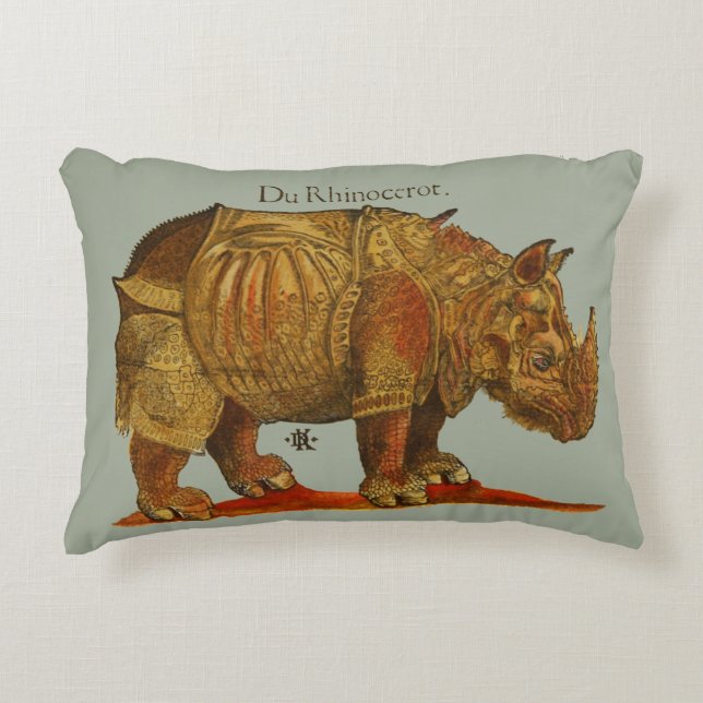 Vintage Rhino Durer's Rhinoceros Antike Zierkissen (Vorderseite)