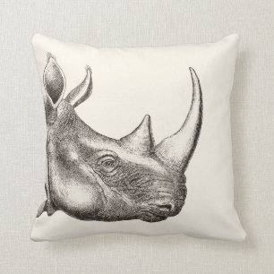 Vintage Rhino-Illustration Kissen