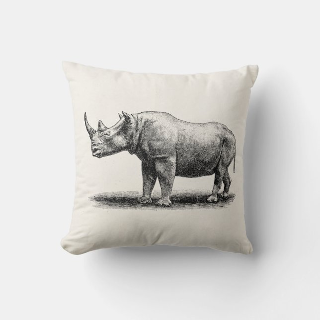Vintage Rhinoceros Illustration Rhino Rhinos Kissen (Vorderseite)