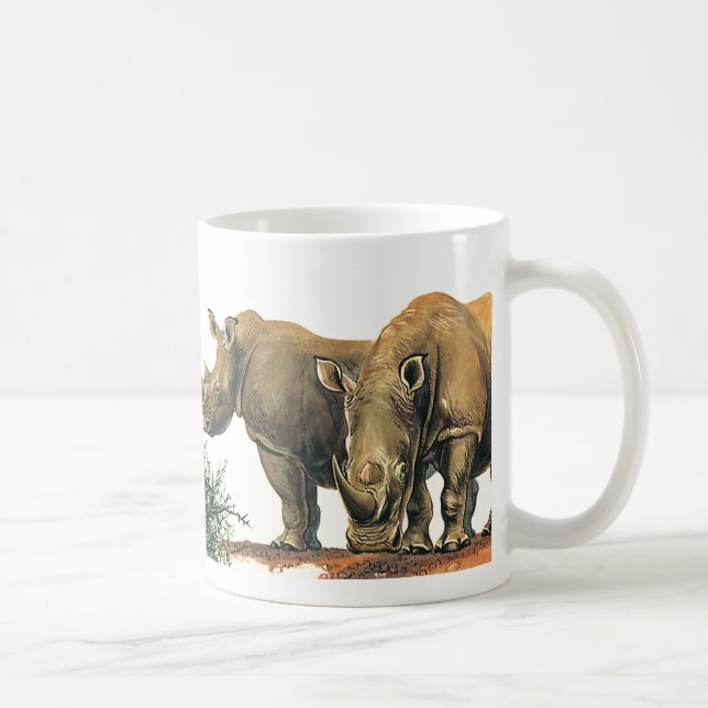 Vintage Rhinos oder Rhinozeros, wild lebende Jungt Kaffeetasse (Rechts)