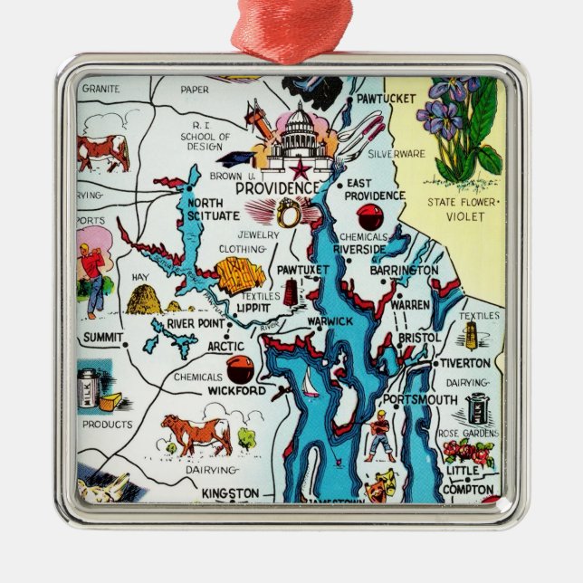 Vintage Rhode Island Karte Ornament Aus Metall (Vorne)