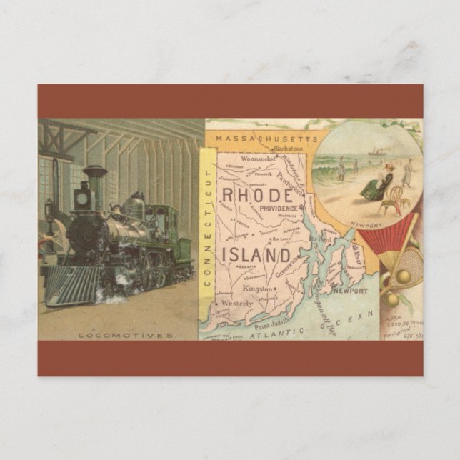 Vintage Rhode Island Map Postkarte (Vorderseite)