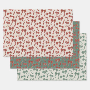 Vintage Ribbon & Bows Watercolor Leinen (Multi) Geschenkpapier Set