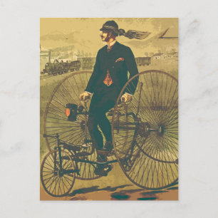 Vintage-Riesen-Dreirad-Herr-Schnurrbart-lustig Postkarte