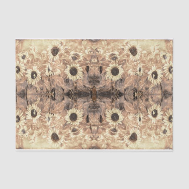 Vintage Riesenblüten Gelbe Sepia Abstrakt Seidenpapier (Vorderseite)