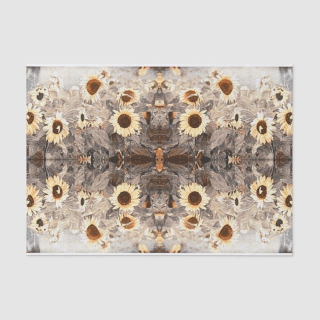 Vintage Riesenblüten Gelbes Brown Sepia Art Seidenpapier (Vorderseite)