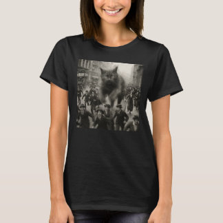 Vintage-Riesenkatzen-Stadtangriff Lustige UFO-Retr T-Shirt