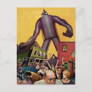 Vintage-Riesenroboter-Angriffspostkarte Postkarte