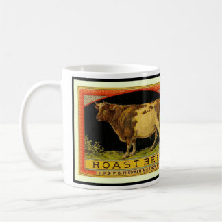 Vintage-Rinderbraten-Kuh-Etikettenillustration - T Tasse