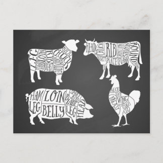 Vintage-Rindfleisch-Schweinefleisch-Hähnchen-Metzg Feiertagspostkarte