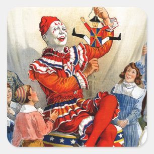 Vintage Ringling Brothers Clown-Zirkusposter Kinde Quadratischer Aufkleber