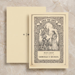 Vintage-Ritter Mittelalter-Skizze Save-the-Date-Ka Save The Date