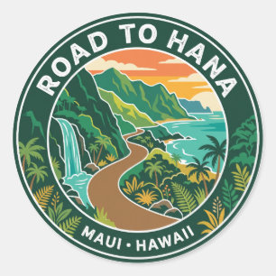 Vintage Road to Hana Hawaii Runder Aufkleber