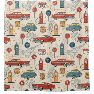 Vintage Road Trip Muster (2) Duschvorhang