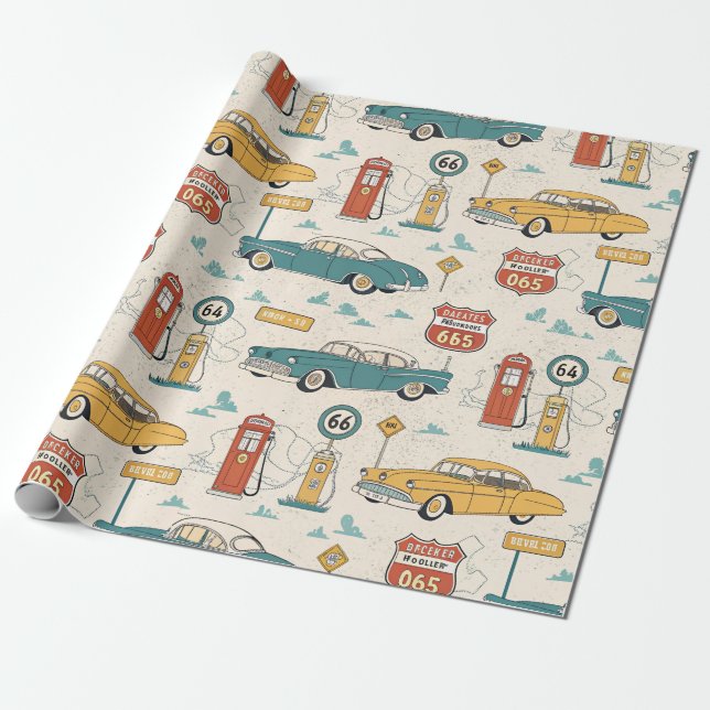 Vintage Road Trip Pattern (1) Geschenkpapier (Ungerollt)