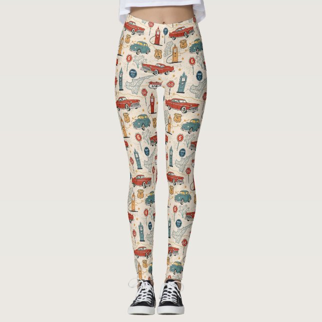 Vintage Road Trip Pattern (2) Leggings (Vorderseite)