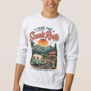 Vintage Road Trip Take the Scenic Route Camper Van Sweatshirt