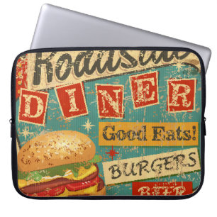 Vintage Roadside Diner Metallschild. diner, retro, Laptopschutzhülle