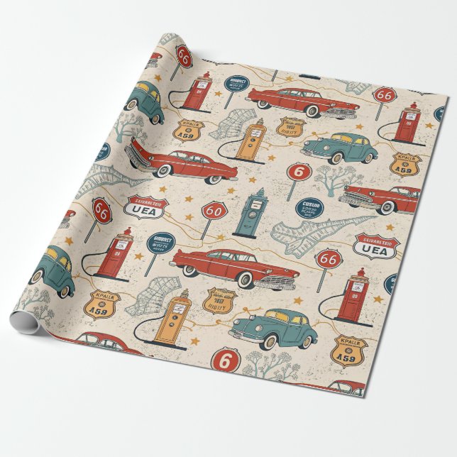 Vintage-Roadtrip-Muster (2) Geschenkpapier (Ungerollt)