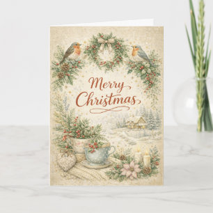 Vintage Robin Kranz Frohe Weihnachten