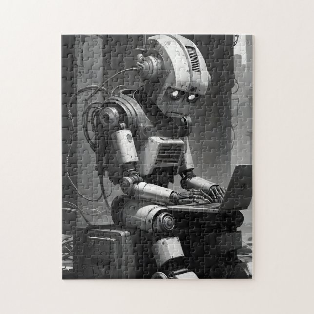 Vintage Robot AI Retro-Tech Cyberpunk Puzzle (Vertikal)