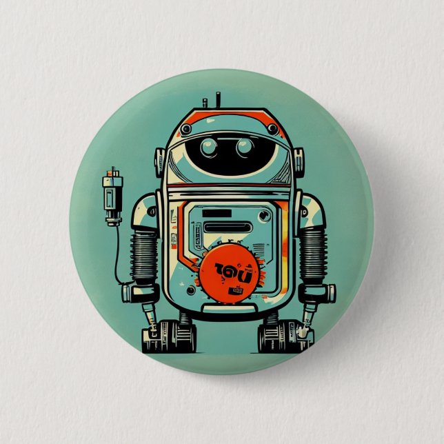 vintage Robot Broche alt schmutzig rustikal Button (Vorderseite)