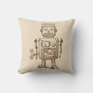 Vintage Robot Skizze / Zeichnung Kissen