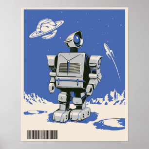 Vintage Roboter 1 blau Poster