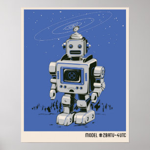 Vintage Roboter 2 blau Poster