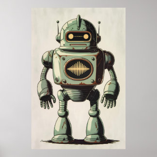 Vintage Roboter-Illustration - Retro-Sci-Fi-Artwor Poster