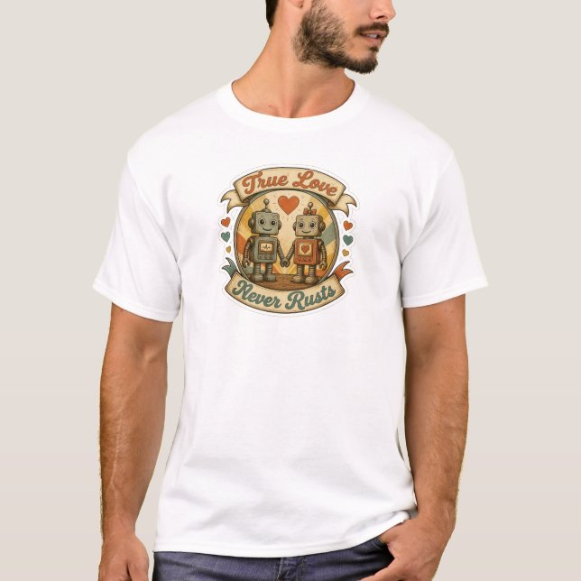 Vintage-Roboter-Pärchen-Aufkleber  T-Shirt (Vorderseite)