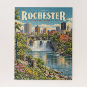 Vintage Rochester New York High Falls Skyline Puzzle