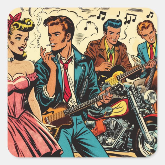 Vintage Rock and Roll-Comic der 50er Jahre Quadratischer Aufkleber (Vorderseite)