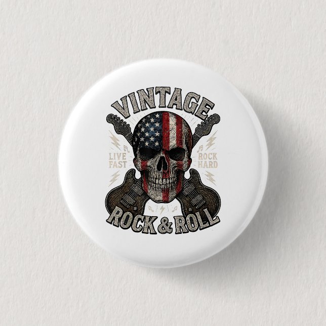 Vintage Rock Totenkopf Amerikanische Flagge Gitarr Button (Vorderseite)