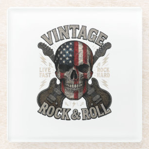 Vintage Rock Totenkopf Amerikanische Flagge Gitarr Glasuntersetzer
