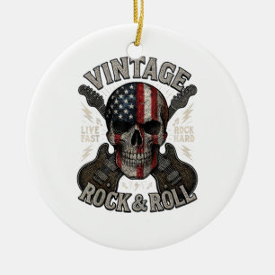 Vintage Rock Totenkopf Amerikanische Flagge Gitarr Keramik Ornament