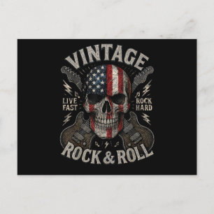 Vintage Rock Totenkopf Amerikanische Flagge Gitarr Postkarte