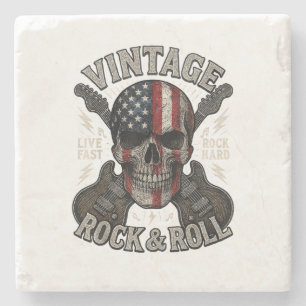 Vintage Rock Totenkopf Amerikanische Flagge Gitarr Steinuntersetzer