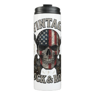 Vintage Rock Totenkopf Amerikanische Flagge Gitarr Thermosbecher