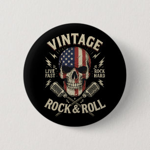 Vintage Rock-Totenschädel-Amerikanische-Flagge-Ban Button