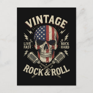 Vintage Rock-Totenschädel-Amerikanische Flagge-Ban Postkarte