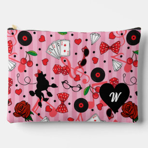 Vintage Rockabilly gemustertes rosa Monogramm Zubehörtasche
