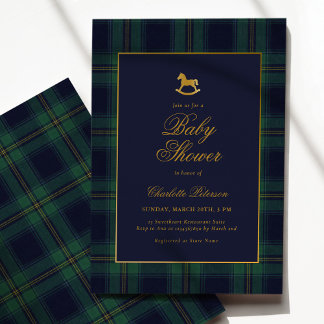 Vintage Rocking Horse Plaid Baby Shower Einladung